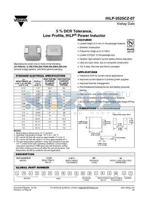 IHLP-2525CZ-07 datasheet - 5 % DCR Tolerance, Low Profile, IHLP^ Power Inductor