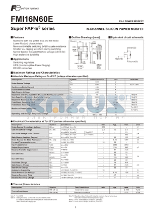 FMI16N60E datasheet - N-CHANNEL SILICON POWER MOSFET