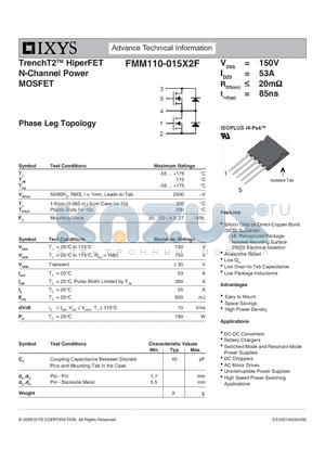 FMM110-015X2F datasheet - TrenchT2 HiperFET N-Channel Power MOSFET
