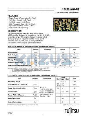 FMM5804X datasheet - 17.5-31.5GHz Power Amplifier MMIC