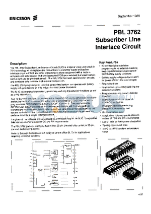 PBL3762 datasheet - Subcriber Line Interface Circuit