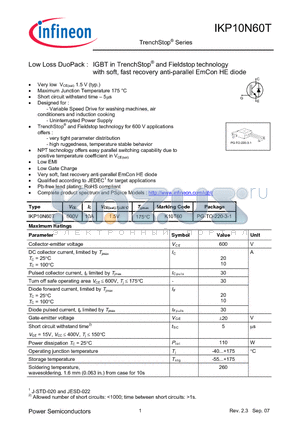 IKP10N60T datasheet - TrenchStop Series