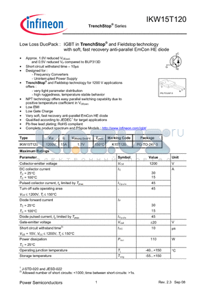 IKW15T120 datasheet - TrenchStop Series