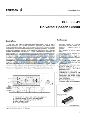 PBL385411SO datasheet - Universal Speech Circuit