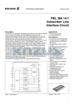 PBL38614-1 datasheet - Subscriber Line Interface Circuit