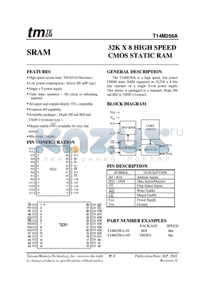 T14M256A-8J datasheet - 32K X 8 HIGH SPEED CMOS STATIC RAM