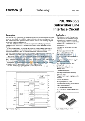 PBL38665-2 datasheet - Subscriber Line Interface Circuit