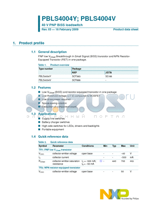 PBLS4004V datasheet - 40 V PNP BISS loadswitch