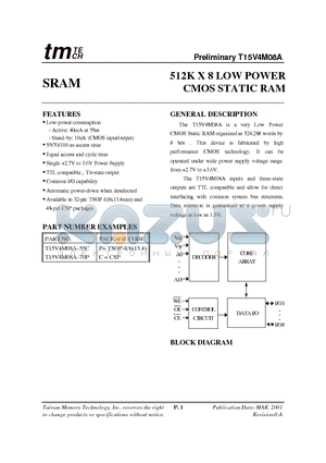 T15V4M08A-55C datasheet - 512K X 8 LOW POWER CMOS STATIC RAM