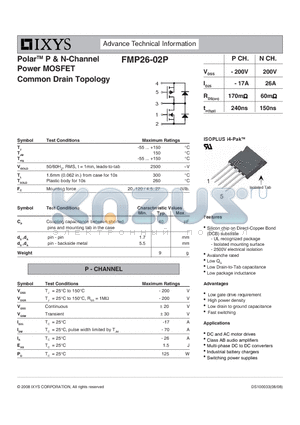 FMP26-02P datasheet - Polar P & N-Channel Power MOSFET Common Drain Topology