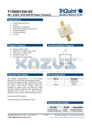 T1G6001528-Q3 datasheet - DC  6 GHz 18 W GaN RF Power Transistor