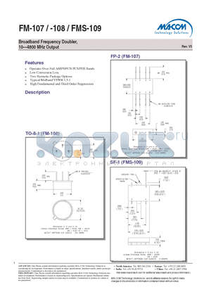 FMS-109 datasheet - Broadband Frequency Doubler, 10-4800 MHz Output