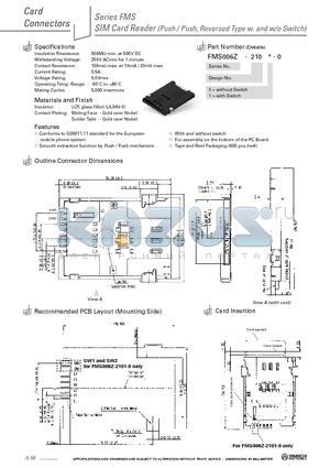 FMS006Z-2101-0 datasheet - SIM Card Reader (Push / Push, Reversed Type w. and w/o Switch)