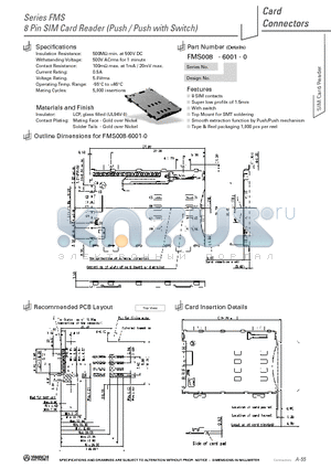 FMS008-6001-0 datasheet - 8 Pin SIM Card Reader (Push / Push with Switch)