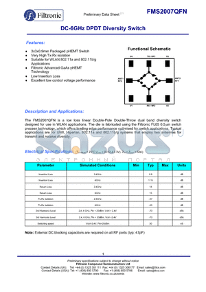 FMS2007-001-EB datasheet - DC-6GHz DPDT Diversity Switch