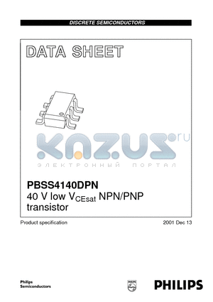 PBSS4140DPN datasheet - 40 V low VCEsat NPN/PNP transistor