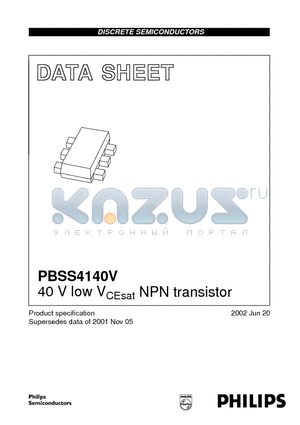 PBSS4140V datasheet - 40 V low VCEsat NPN transistor