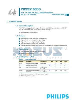 PBSS5160DS datasheet - 60 V, 1 A PNP low VCEsat (BISS) transistor