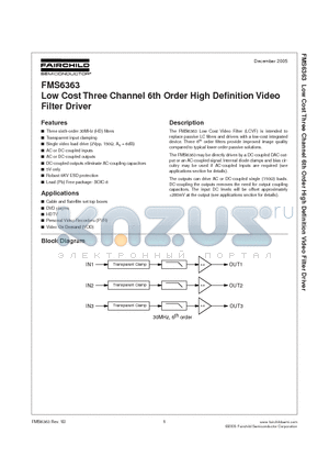 FMS6363 datasheet - Low Cost Three Channel 6th Order High Definition Video Filter Driver