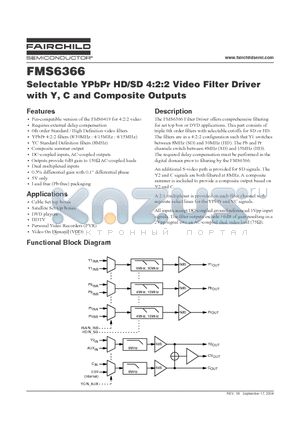 FMS6366 datasheet - Selectable YPbPr HD/SD 4:2:2 Video Filter Driver with Y, C and Composite Outputs