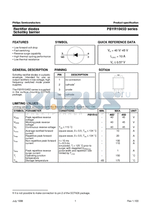 PBYR1040D datasheet - Rectifier diodes Schottky barrier