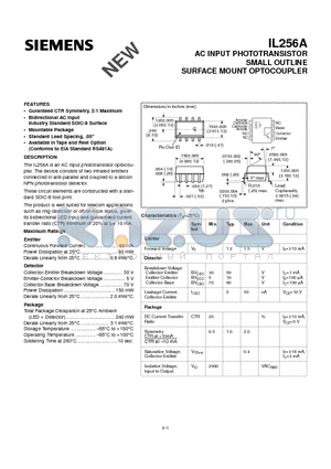 IL256A datasheet - AC INPUT PHOTOTRANSISTOR SMALL OUTLINE SURFACE MOUNT OPTOCOUPLER