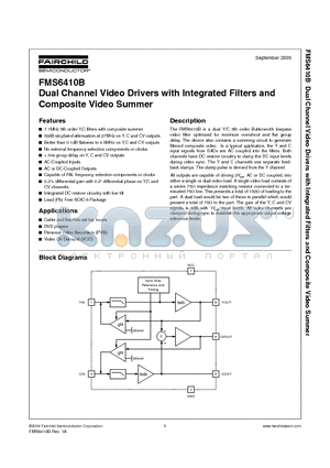 FMS6410B datasheet - Dual Channel Video Drivers with Integrated Filters and Composite Video Summer