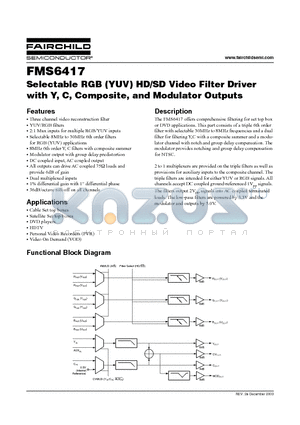 FMS6417 datasheet - Selectable RGB (YUV) HD/SD Video Filter Driver with Y, C, Composite, and Modulator Outputs