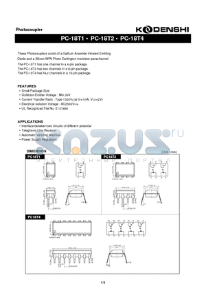 PC-18T1 datasheet - Photocoupler(These Photocouplers cosist of a Gallium Arsenide Infrared Emitting)