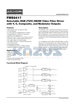 FMS6417CHX datasheet - Selectable RGB (YUV) HD/SD Video Filter Driver with Y, C, Composite, and Modulator Outputs