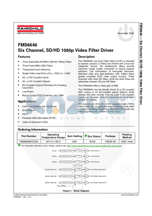 FMS6646MTC20X datasheet - Six Channel, SD/HD 1080p Video Filter Driver