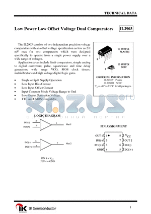 IL2903N datasheet - Low Power Low Offset Voltage Dual Comparators