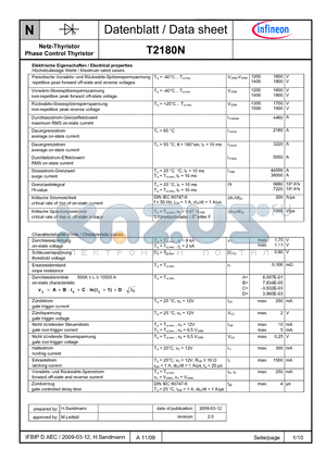 T2180N datasheet - Netz-Thyristor Phase Control Thyristor