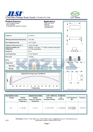 IL3Y-HX5F12.5-32.768 datasheet - 2 Pad Glass Package Quartz Crystal, 1.5 mm x 4.1 mm