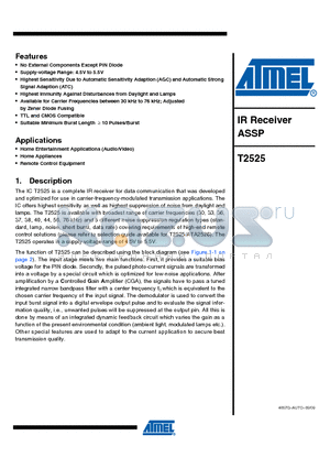 T2525 datasheet - IR Receiver ASSP