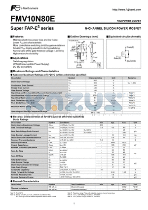 FMV10N80E datasheet - N-CHANNEL SILICON POWER MOSFET