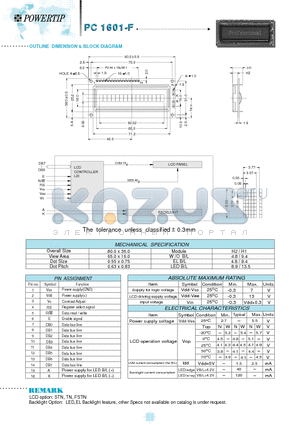 PC1601F datasheet - OUTLINE DIMENSION & BLOCK DIAGRAM