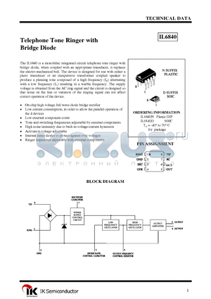 IL6840 datasheet - Telephone Tone Ringer with Bridge Diode