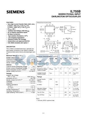 IL755B datasheet - BIDIRECTIONAL INPUT DARLINGTON OPTOCOUPLER