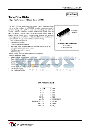 IL91210E datasheet - Tone/Pulse Dialer High-Performance Silicon-Gate CMOS