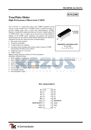 IL91210EN datasheet - Tone/Pulse Dialer High-Performance Silicon-Gate CMOS