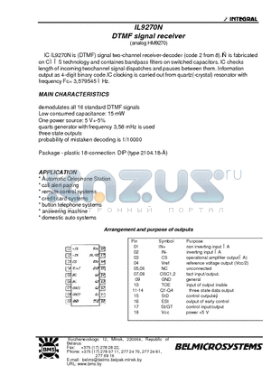 IL9270N datasheet - DTMF signal receiver