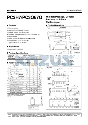 PC3H7 datasheet - Mini-falt Package, General Purpose Half Pitch Photocoupler