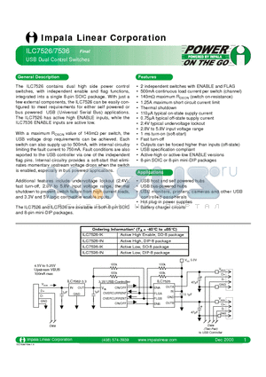 ILC7526 datasheet - USB DUAL CONTROL SWITCHES