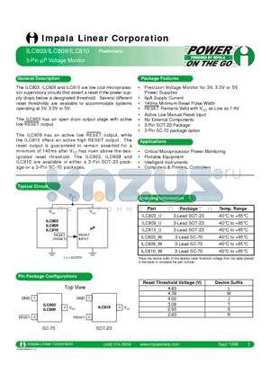 ILC810_U datasheet - 3-PIN lP VOLTAGE MONITOR