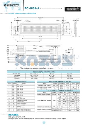 PC4004-A datasheet - OUTLINE DIMENSION & BLOCK DIAGRAM