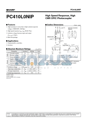 PC410L0NIP datasheet - High Speed Response, High CMR OPIC Photocoupler