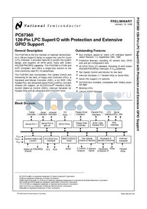 PC87360 datasheet - 128-Pin LPC SuperI/O with Protection and Extensive GPIO Support