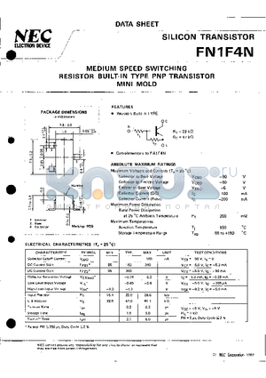 FN1F4N datasheet - MEDIUM SPEED SWITCHING RESISTOR BUILT-IN TYPE PNP TRANSISTOR MINI MOLD