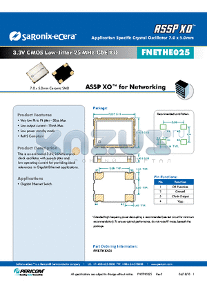 FNETHE025 datasheet - 3.3V CMOS Low-Jitter 25 MHz GbE XO